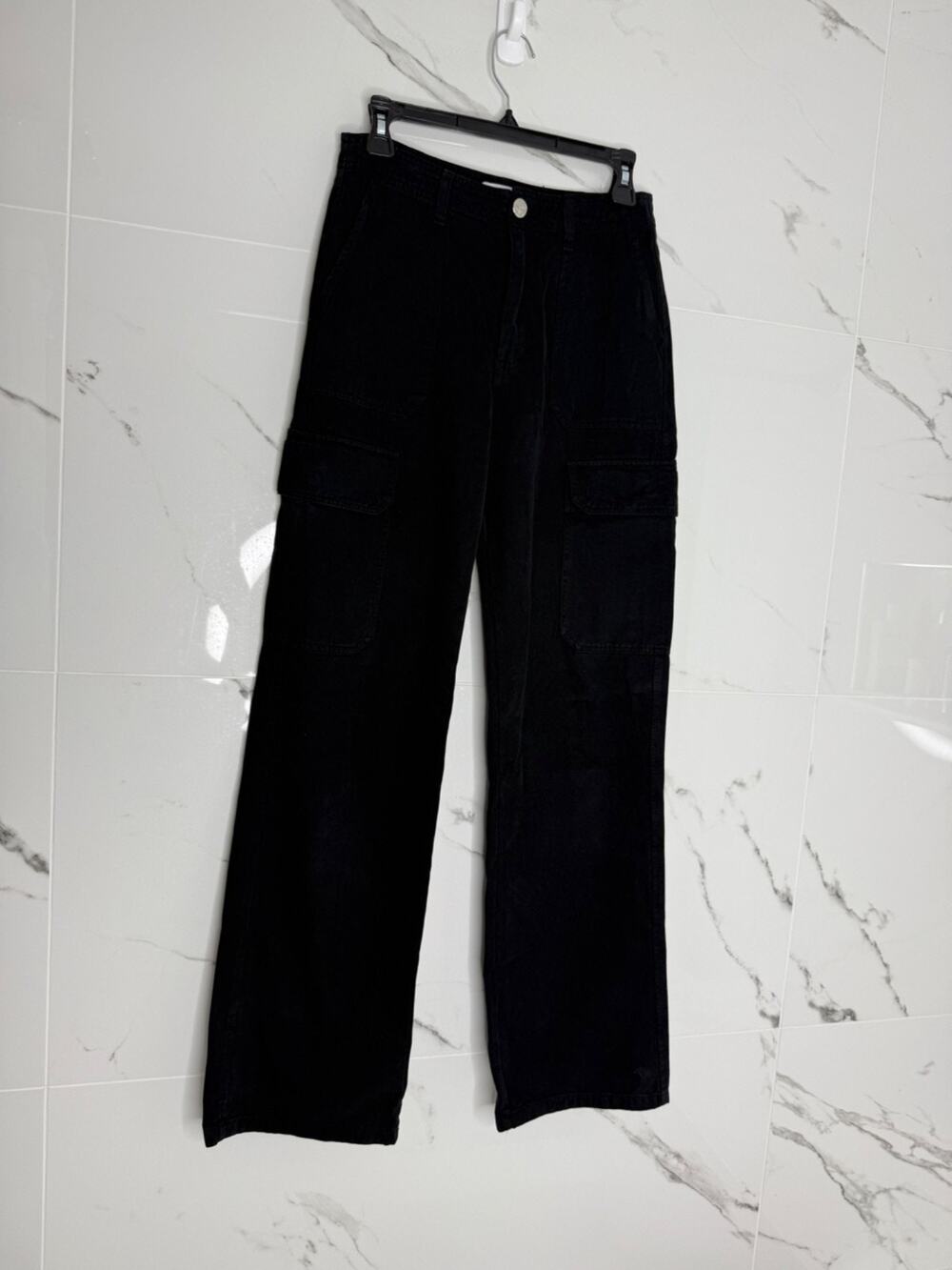 Zara Black Wide-Leg Cargo Pants Size 2 Womens moto gorpcore Y2K grunge emo